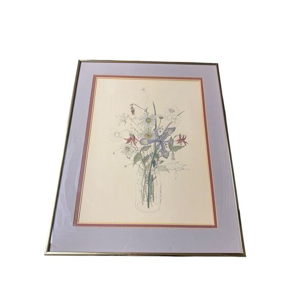 Mary Lou Goertzen Wildflower Bouquet Art Print Framed Vintage Floral Cottage - Picture 1 of 11